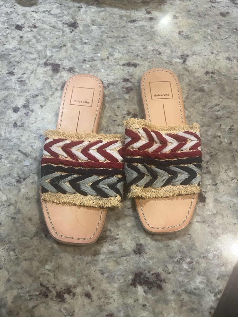 Dolce Vita Women's Tan Slide Sandals with Multicolor Braided Straps size 6